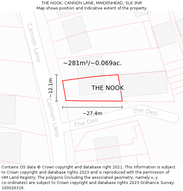 THE NOOK, CANNON LANE, MAIDENHEAD, SL6 3NR: Plot and title map