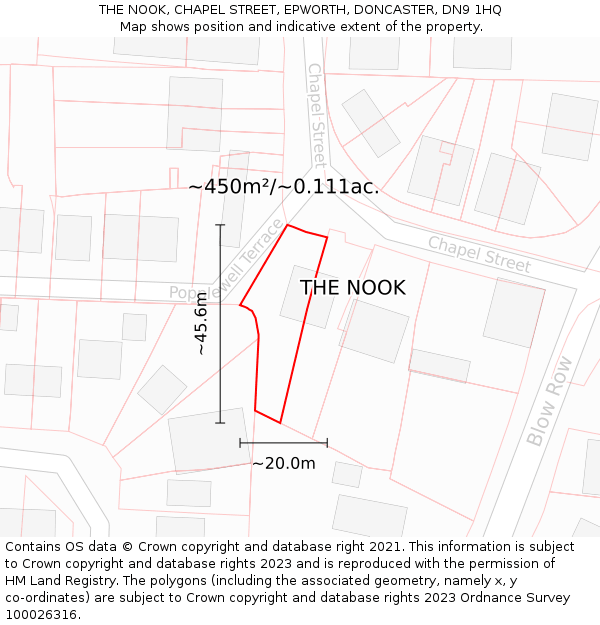 THE NOOK, CHAPEL STREET, EPWORTH, DONCASTER, DN9 1HQ: Plot and title map
