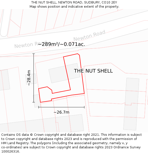 THE NUT SHELL, NEWTON ROAD, SUDBURY, CO10 2EY: Plot and title map