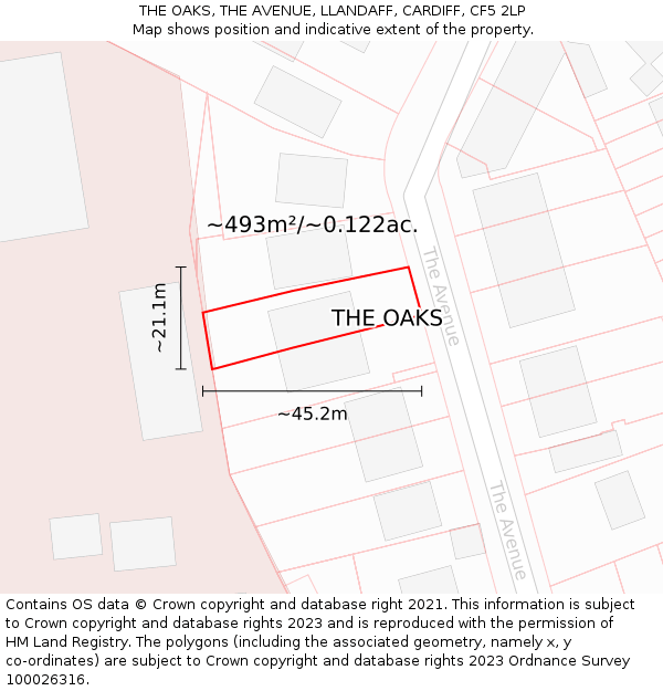 THE OAKS, THE AVENUE, LLANDAFF, CARDIFF, CF5 2LP: Plot and title map