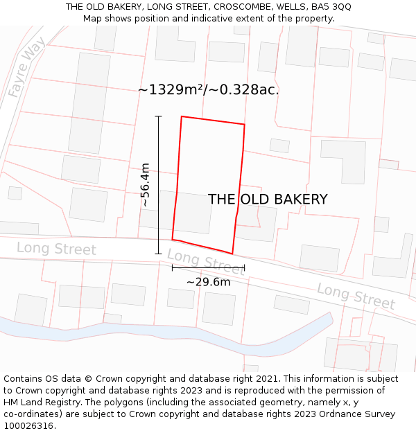 THE OLD BAKERY, LONG STREET, CROSCOMBE, WELLS, BA5 3QQ: Plot and title map