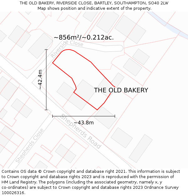 THE OLD BAKERY, RIVERSIDE CLOSE, BARTLEY, SOUTHAMPTON, SO40 2LW: Plot and title map