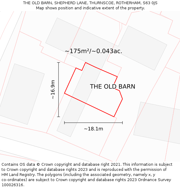 THE OLD BARN, SHEPHERD LANE, THURNSCOE, ROTHERHAM, S63 0JS: Plot and title map