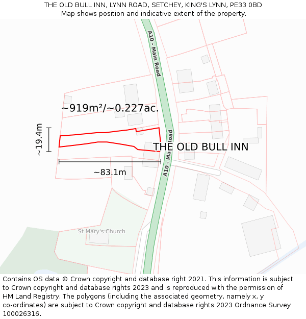 THE OLD BULL INN, LYNN ROAD, SETCHEY, KING'S LYNN, PE33 0BD: Plot and title map