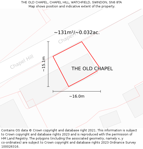 THE OLD CHAPEL, CHAPEL HILL, WATCHFIELD, SWINDON, SN6 8TA: Plot and title map