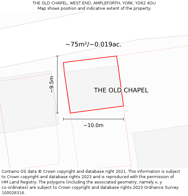 THE OLD CHAPEL, WEST END, AMPLEFORTH, YORK, YO62 4DU: Plot and title map
