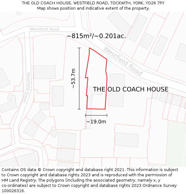 THE OLD COACH HOUSE, WESTFIELD ROAD, TOCKWITH, YORK, YO26 7PY: Plot and title map