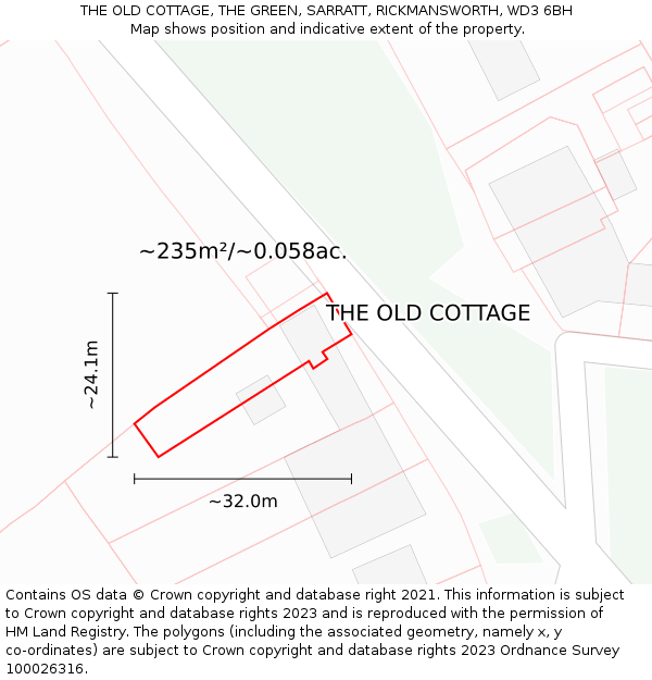 THE OLD COTTAGE, THE GREEN, SARRATT, RICKMANSWORTH, WD3 6BH: Plot and title map