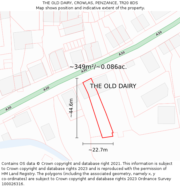 THE OLD DAIRY, CROWLAS, PENZANCE, TR20 8DS: Plot and title map