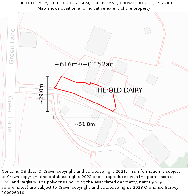 THE OLD DAIRY, STEEL CROSS FARM, GREEN LANE, CROWBOROUGH, TN6 2XB: Plot and title map
