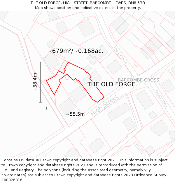 THE OLD FORGE, HIGH STREET, BARCOMBE, LEWES, BN8 5BB: Plot and title map