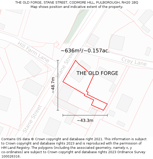 THE OLD FORGE, STANE STREET, CODMORE HILL, PULBOROUGH, RH20 1BQ: Plot and title map