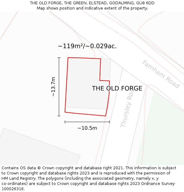 THE OLD FORGE, THE GREEN, ELSTEAD, GODALMING, GU8 6DD: Plot and title map