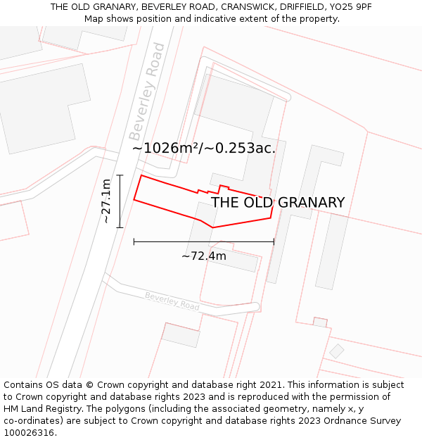 THE OLD GRANARY, BEVERLEY ROAD, CRANSWICK, DRIFFIELD, YO25 9PF: Plot and title map