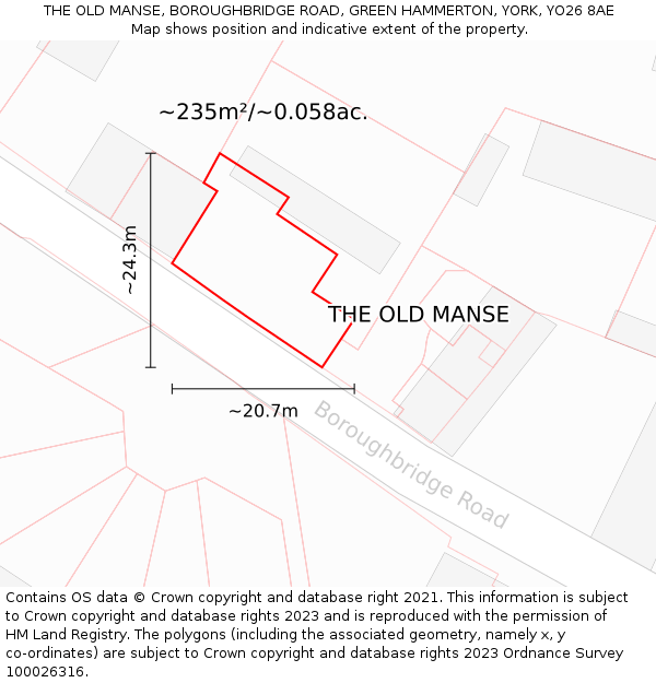 THE OLD MANSE, BOROUGHBRIDGE ROAD, GREEN HAMMERTON, YORK, YO26 8AE: Plot and title map