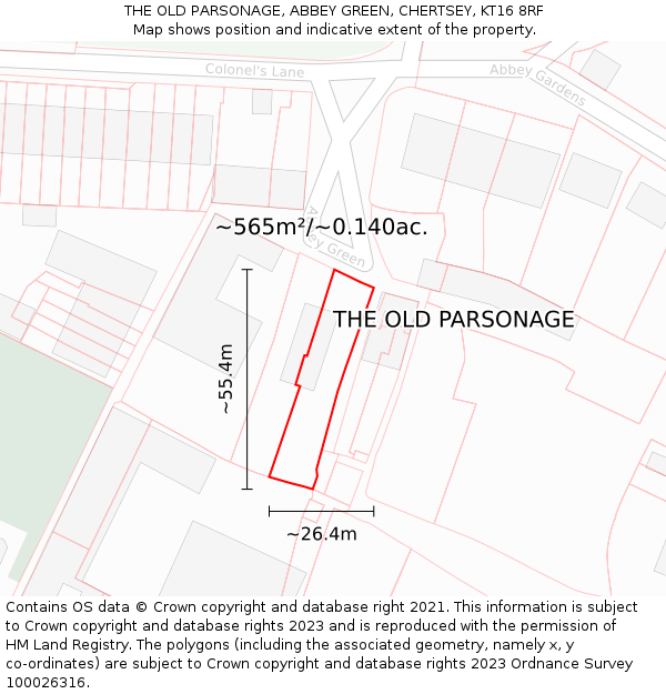 THE OLD PARSONAGE, ABBEY GREEN, CHERTSEY, KT16 8RF: Plot and title map