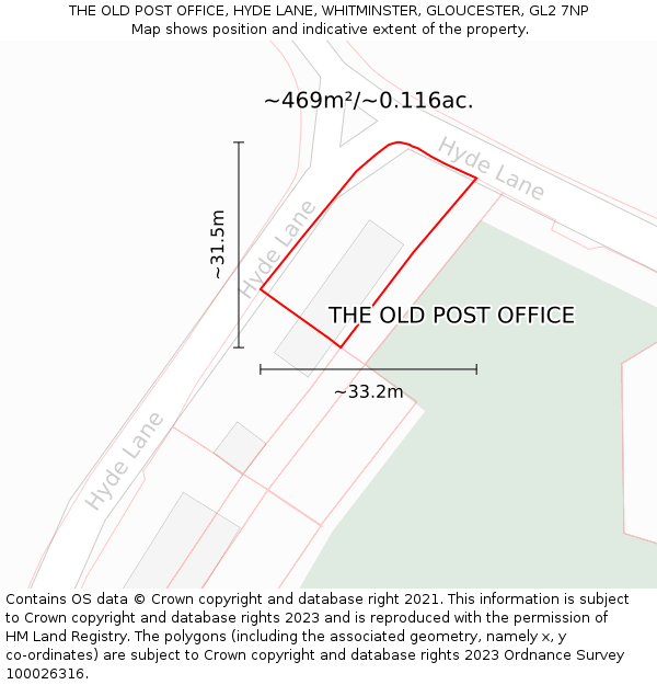 THE OLD POST OFFICE, HYDE LANE, WHITMINSTER, GLOUCESTER, GL2 7NP: Plot and title map