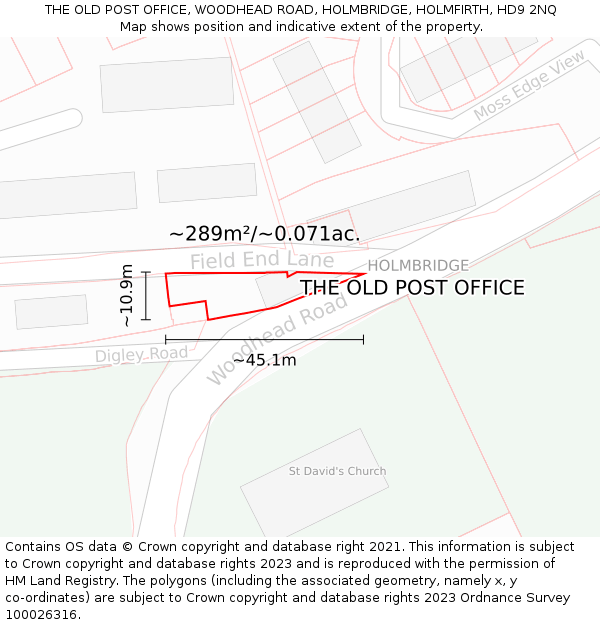 THE OLD POST OFFICE, WOODHEAD ROAD, HOLMBRIDGE, HOLMFIRTH, HD9 2NQ: Plot and title map