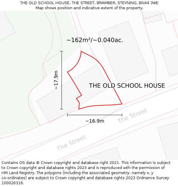 THE OLD SCHOOL HOUSE, THE STREET, BRAMBER, STEYNING, BN44 3WE: Plot and title map