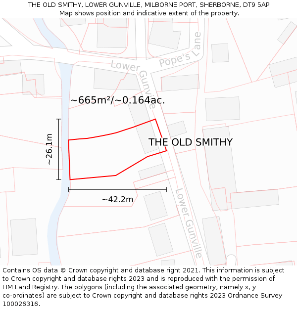 THE OLD SMITHY, LOWER GUNVILLE, MILBORNE PORT, SHERBORNE, DT9 5AP: Plot and title map