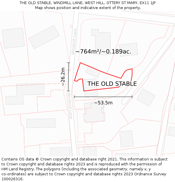THE OLD STABLE, WINDMILL LANE, WEST HILL, OTTERY ST MARY, EX11 1JP: Plot and title map