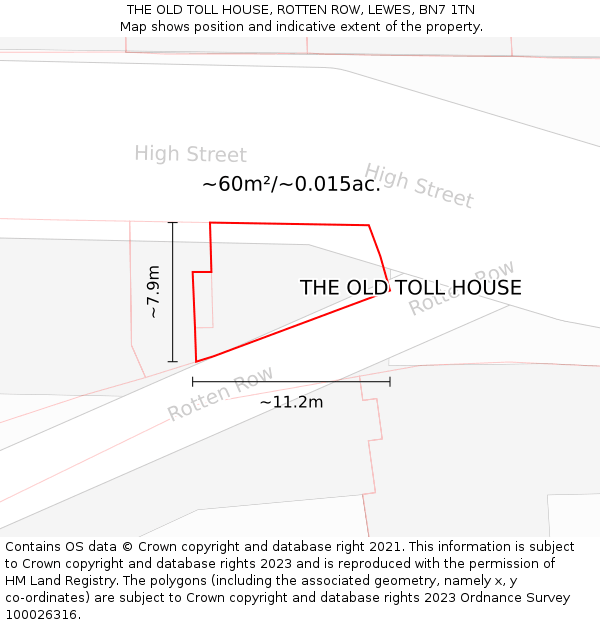 THE OLD TOLL HOUSE, ROTTEN ROW, LEWES, BN7 1TN: Plot and title map