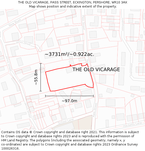 THE OLD VICARAGE, PASS STREET, ECKINGTON, PERSHORE, WR10 3AX: Plot and title map