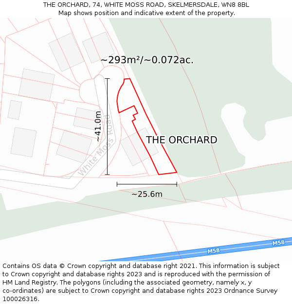 THE ORCHARD, 74, WHITE MOSS ROAD, SKELMERSDALE, WN8 8BL: Plot and title map