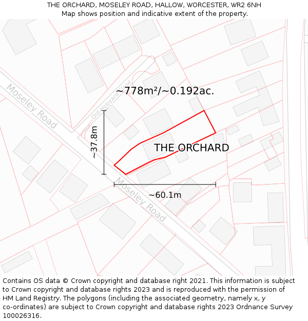 THE ORCHARD, MOSELEY ROAD, HALLOW, WORCESTER, WR2 6NH: Plot and title map