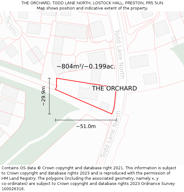 THE ORCHARD, TODD LANE NORTH, LOSTOCK HALL, PRESTON, PR5 5UN: Plot and title map