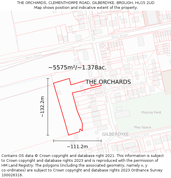 THE ORCHARDS, CLEMENTHORPE ROAD, GILBERDYKE, BROUGH, HU15 2UD: Plot and title map