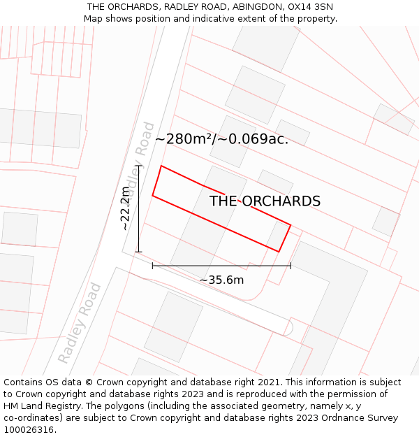 THE ORCHARDS, RADLEY ROAD, ABINGDON, OX14 3SN: Plot and title map