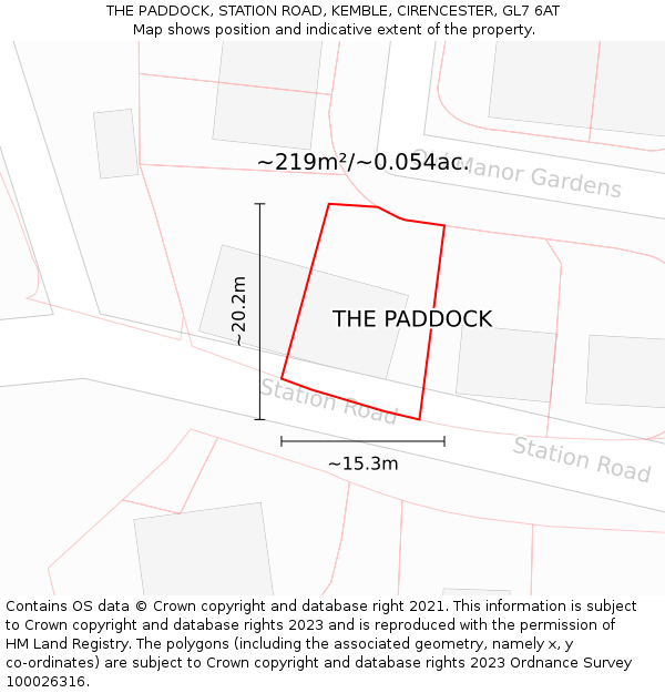 THE PADDOCK, STATION ROAD, KEMBLE, CIRENCESTER, GL7 6AT: Plot and title map