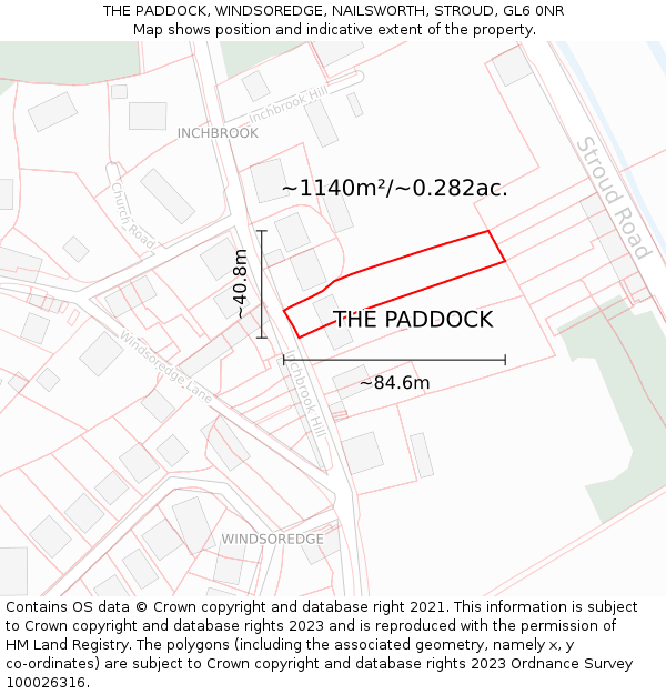 THE PADDOCK, WINDSOREDGE, NAILSWORTH, STROUD, GL6 0NR: Plot and title map