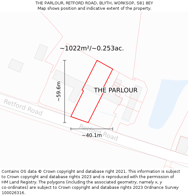 THE PARLOUR, RETFORD ROAD, BLYTH, WORKSOP, S81 8EY: Plot and title map