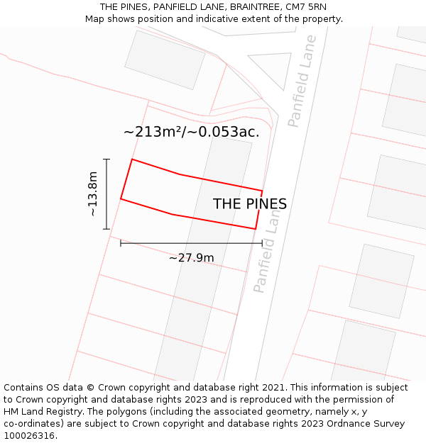 THE PINES, PANFIELD LANE, BRAINTREE, CM7 5RN: Plot and title map