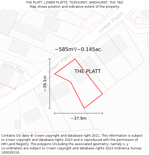 THE PLATT, LOWER PLATTS, TICEHURST, WADHURST, TN5 7BZ: Plot and title map