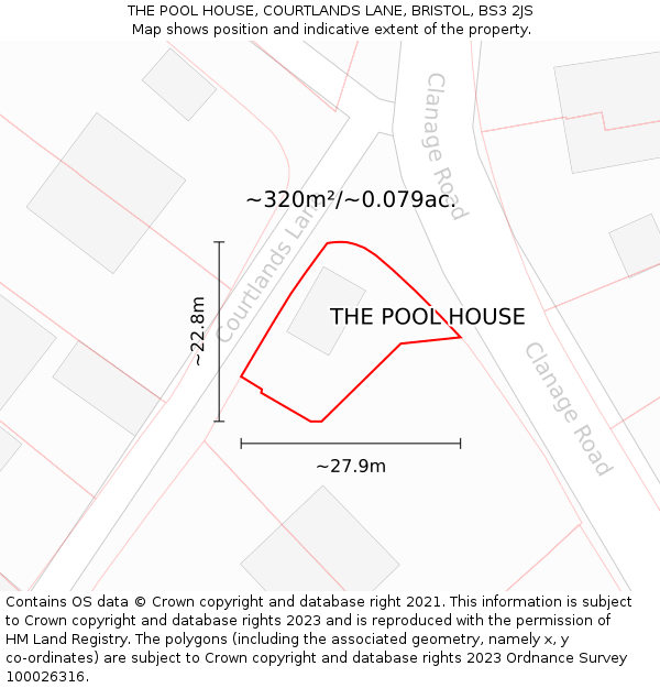 THE POOL HOUSE, COURTLANDS LANE, BRISTOL, BS3 2JS: Plot and title map
