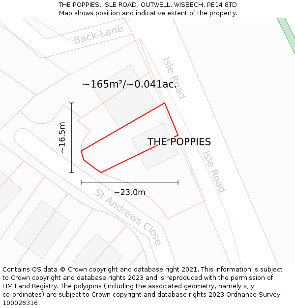THE POPPIES, ISLE ROAD, OUTWELL, WISBECH, PE14 8TD: Plot and title map