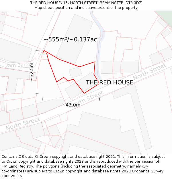 THE RED HOUSE, 15, NORTH STREET, BEAMINSTER, DT8 3DZ: Plot and title map