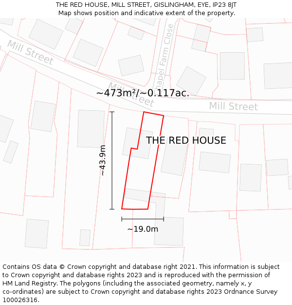 THE RED HOUSE, MILL STREET, GISLINGHAM, EYE, IP23 8JT: Plot and title map