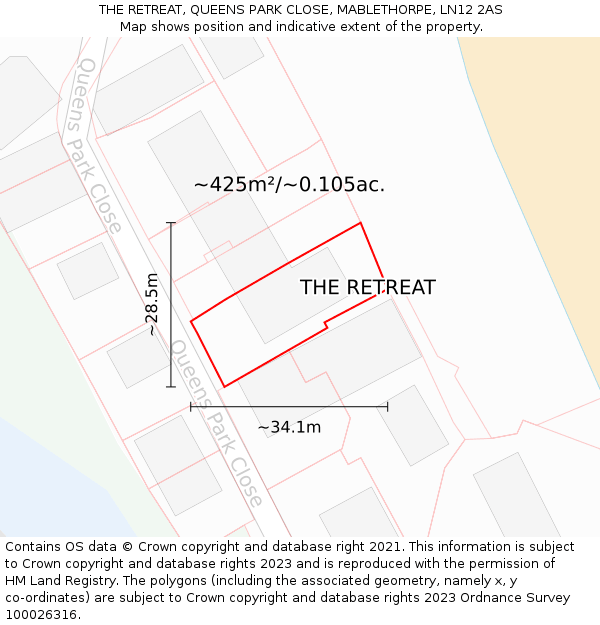 THE RETREAT, QUEENS PARK CLOSE, MABLETHORPE, LN12 2AS: Plot and title map
