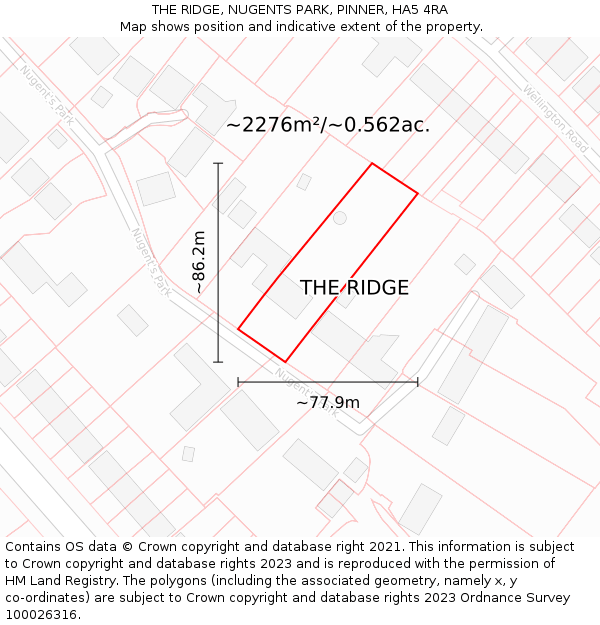 THE RIDGE, NUGENTS PARK, PINNER, HA5 4RA: Plot and title map
