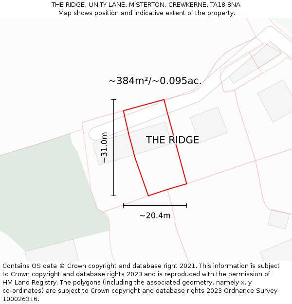 THE RIDGE, UNITY LANE, MISTERTON, CREWKERNE, TA18 8NA: Plot and title map