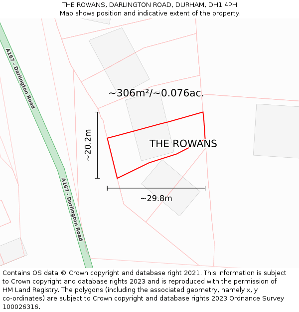 THE ROWANS, DARLINGTON ROAD, DURHAM, DH1 4PH: Plot and title map