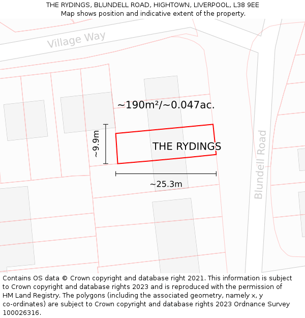 THE RYDINGS, BLUNDELL ROAD, HIGHTOWN, LIVERPOOL, L38 9EE: Plot and title map