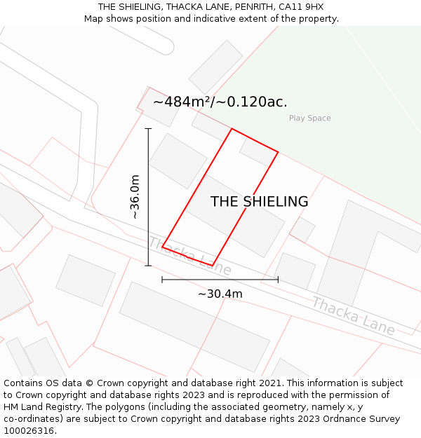 THE SHIELING, THACKA LANE, PENRITH, CA11 9HX: Plot and title map