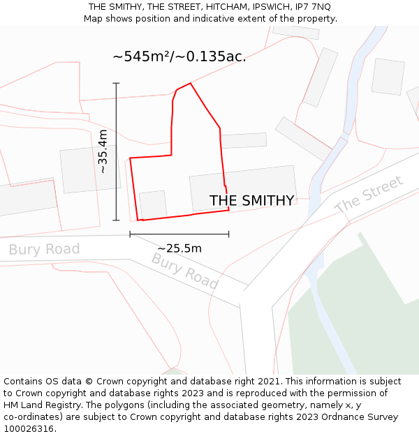 THE SMITHY, THE STREET, HITCHAM, IPSWICH, IP7 7NQ: Plot and title map