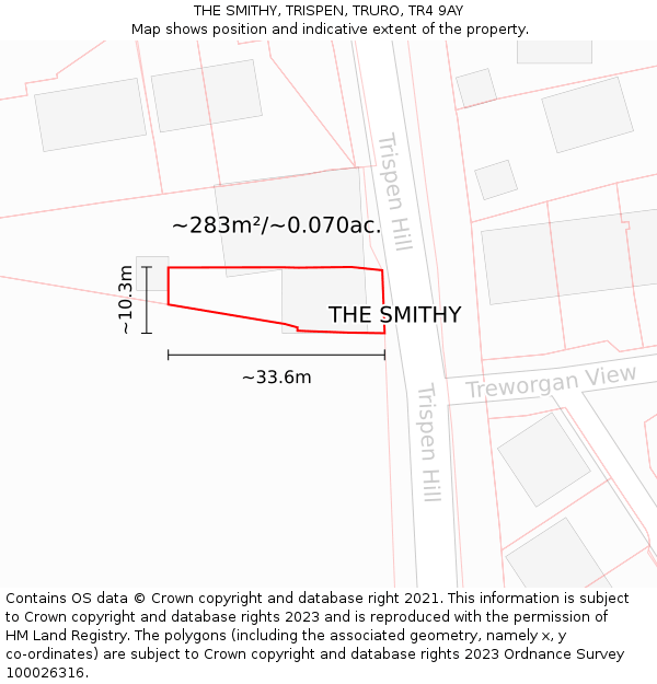 THE SMITHY, TRISPEN, TRURO, TR4 9AY: Plot and title map