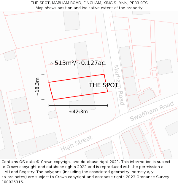 THE SPOT, MARHAM ROAD, FINCHAM, KING'S LYNN, PE33 9ES: Plot and title map